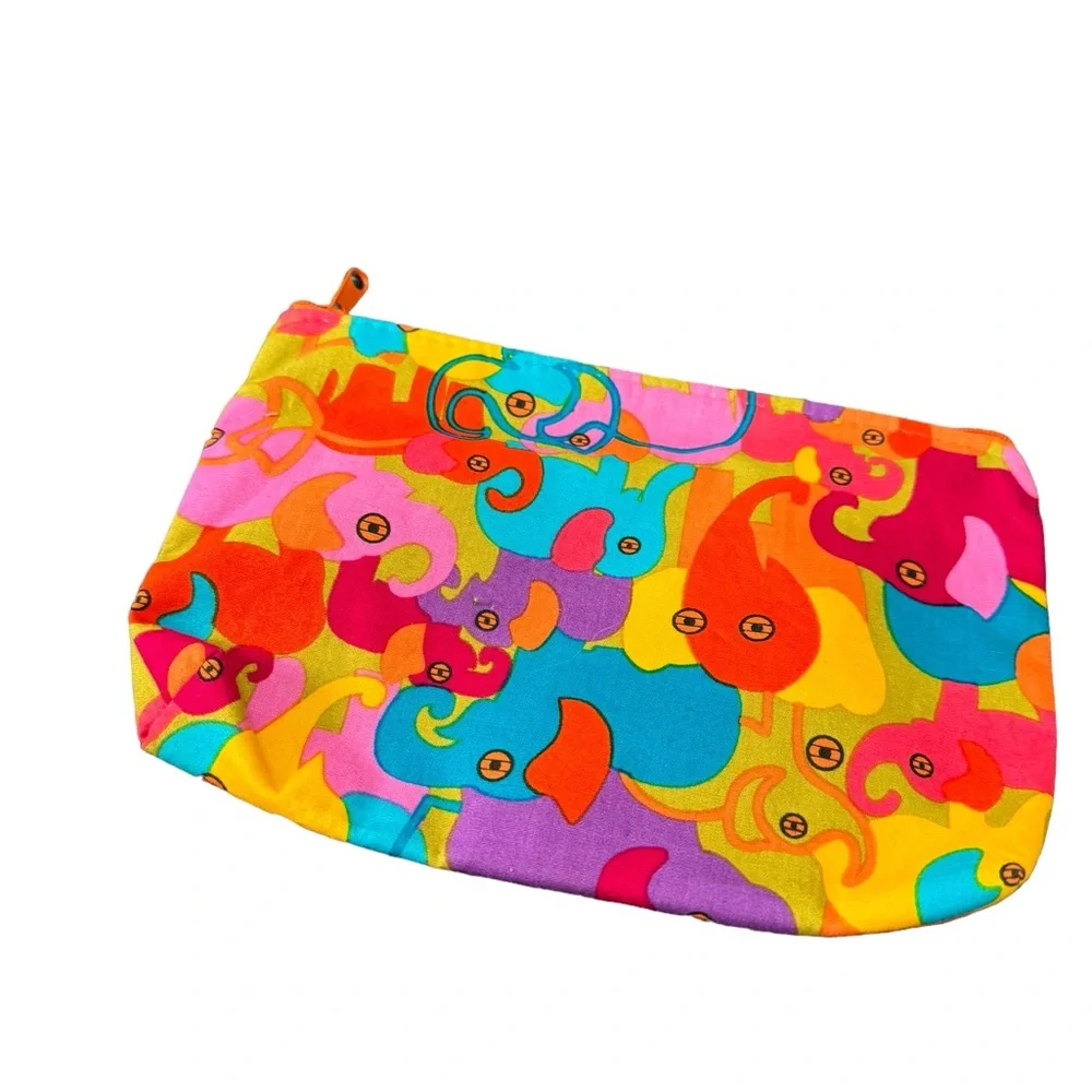 Cute cotton pouch with a bright multicolored elephant pattern. Gently used.
